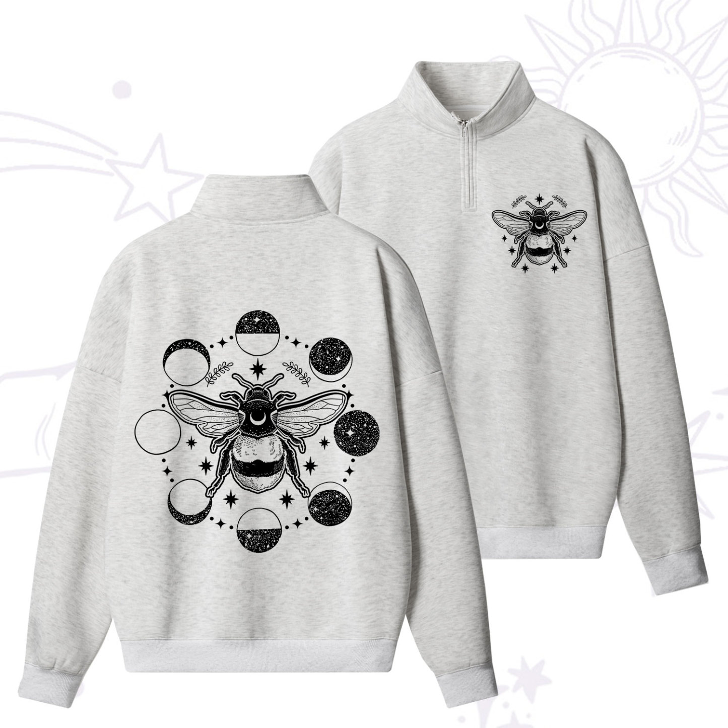 Purplehecate Moon Bee Quarter Zip Fleece Sweatshirt