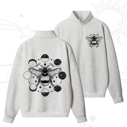 Purplehecate Moon Bee Quarter Zip Fleece Sweatshirt