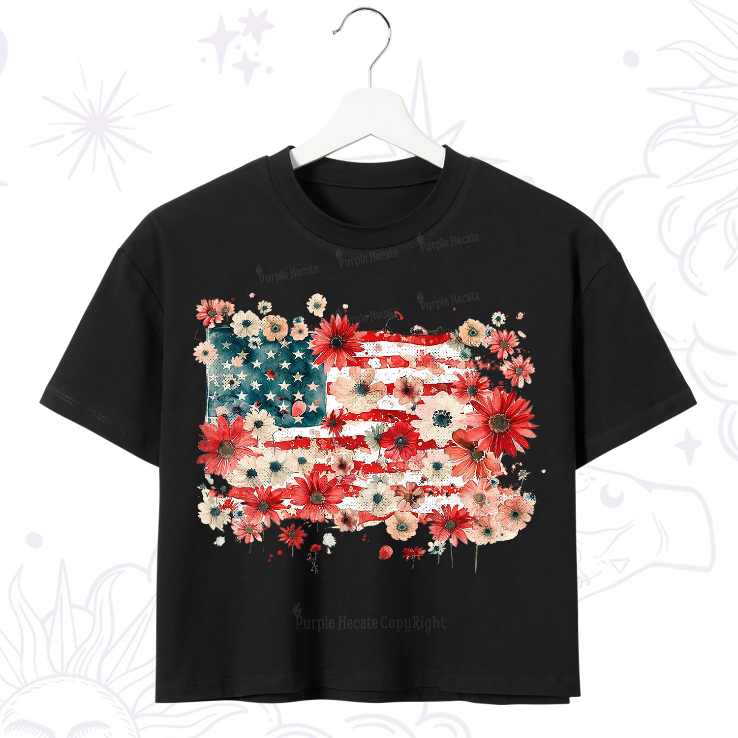 Purplehecate Floral American Flag Crop T-Shirt