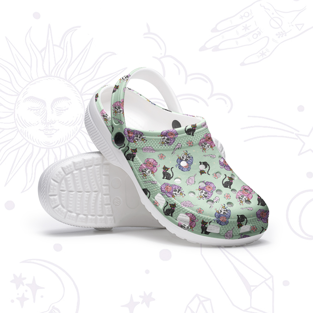 Purplehecate Magical Cat Skeleton Mom Rubber Clogs
