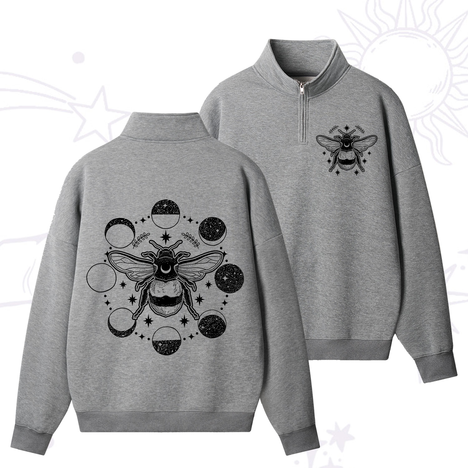 Purplehecate Moon Bee Quarter Zip Fleece Sweatshirt