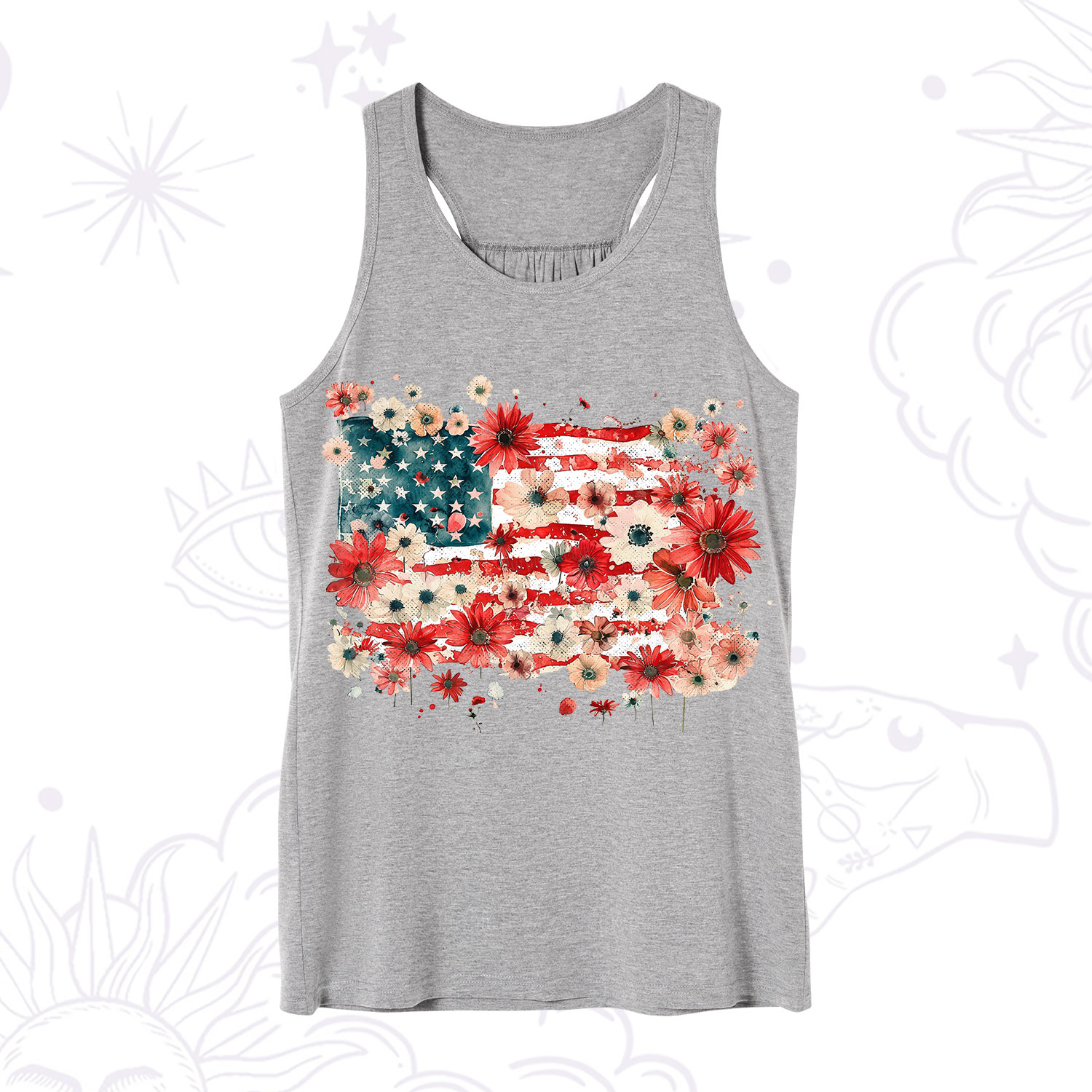 Purplehecate Floral American Flag Tank