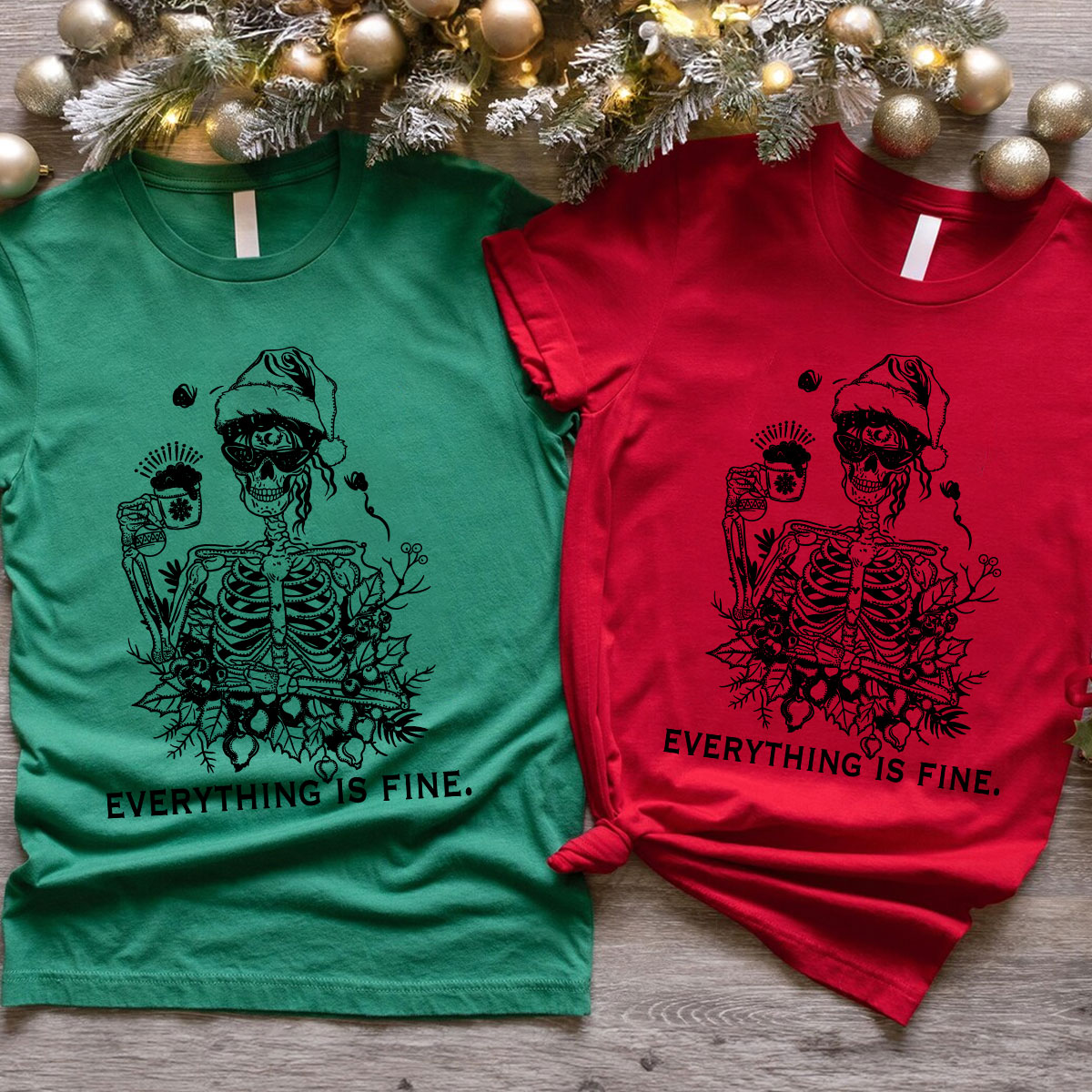 Purplehecate Everything Is Fine Christmas Couple T-Shirts