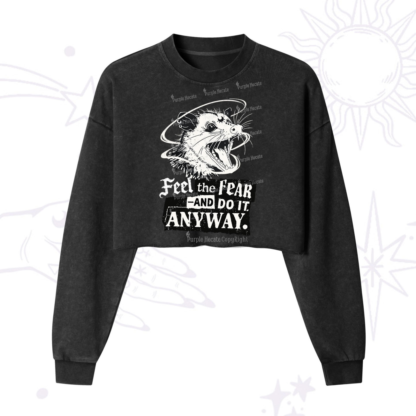 Purplehecate Feel The Fear And Do It Anyway Cropped Washed Sweatshirt