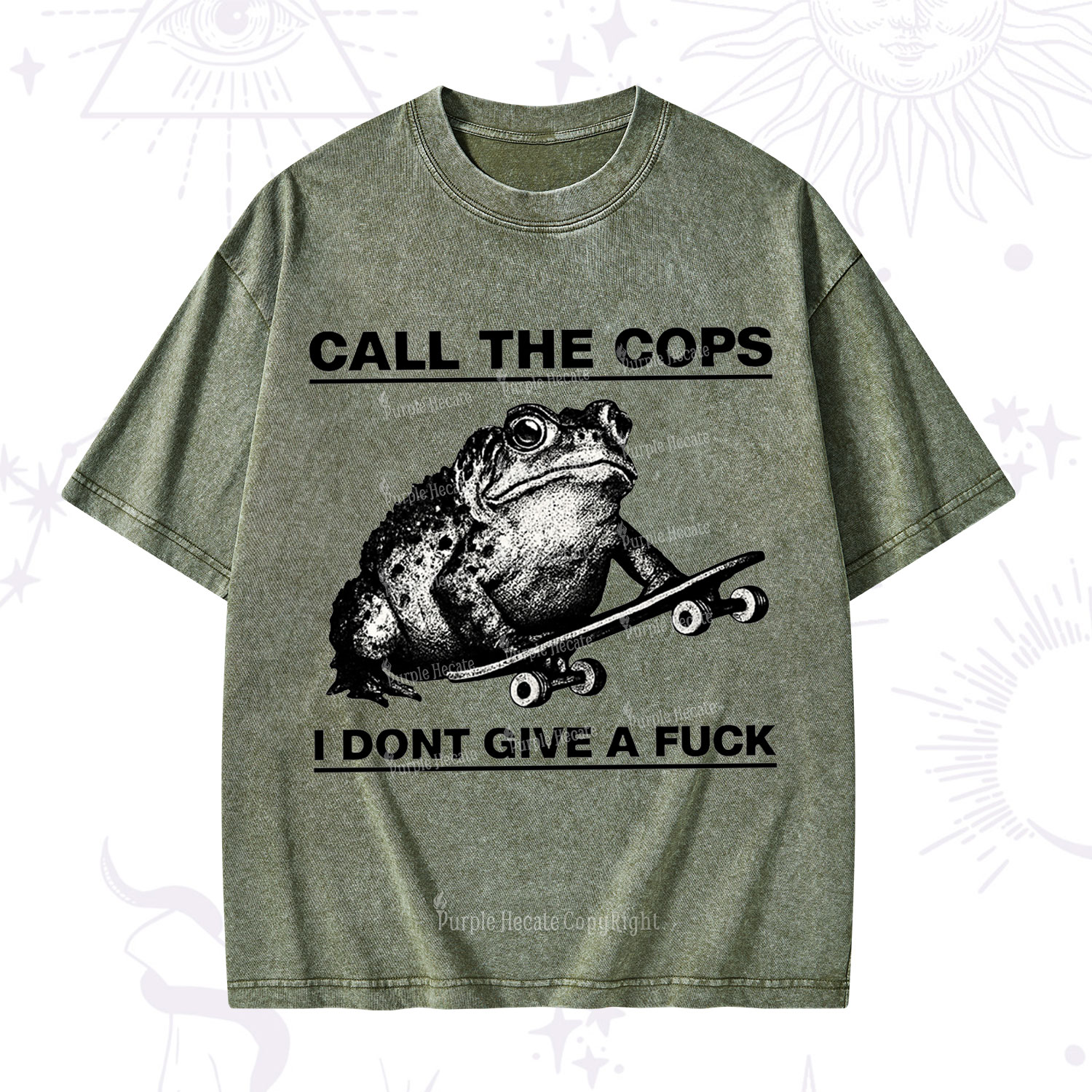 Purplehecate Call The Cops Frog Washed T-Shirt