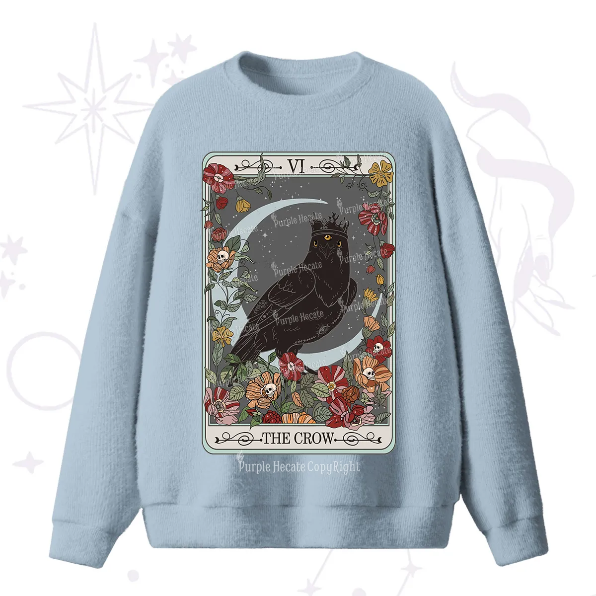 Purplehecate The Crow Tarot Card Fuzzy Ugly Sweater