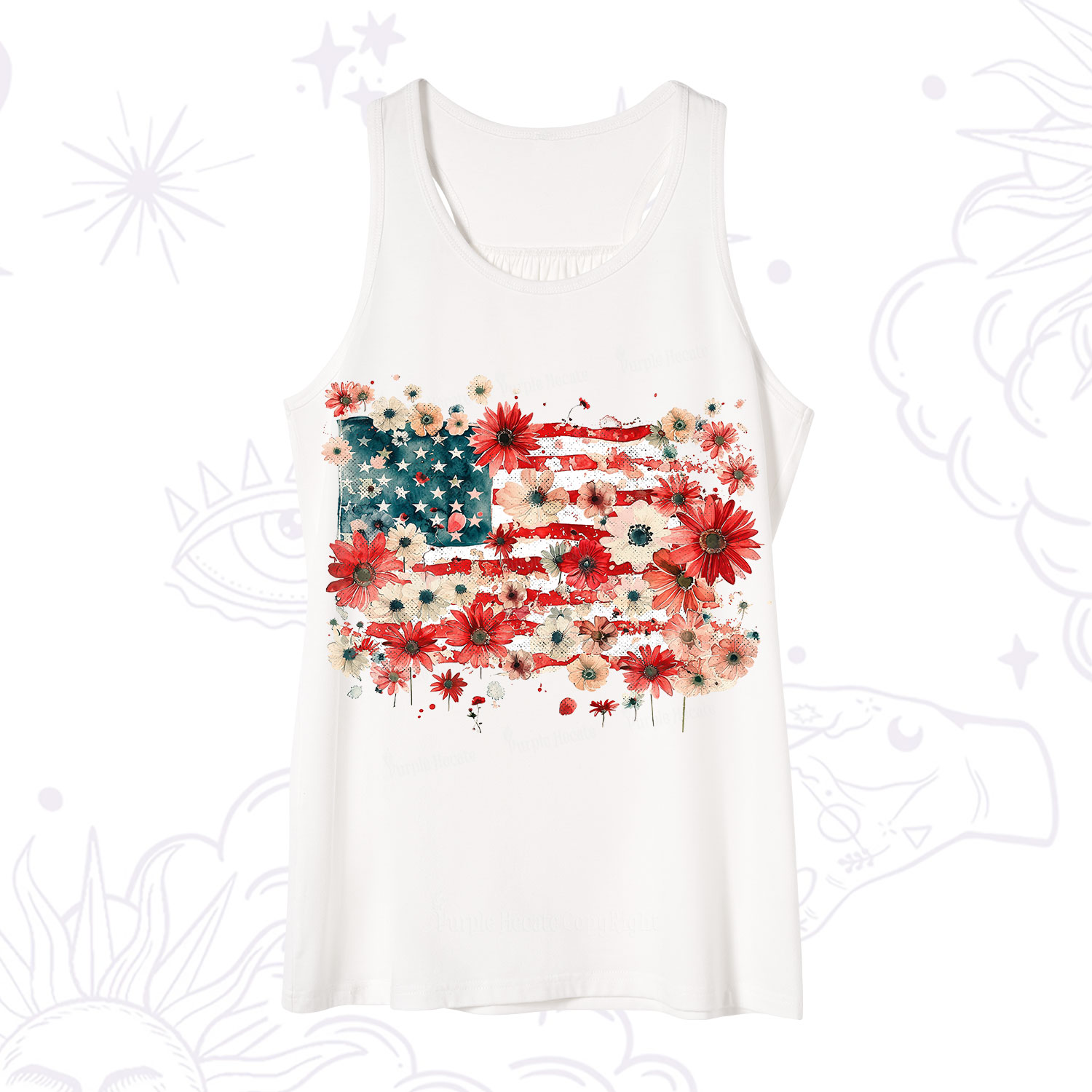 Purplehecate Floral American Flag Tank