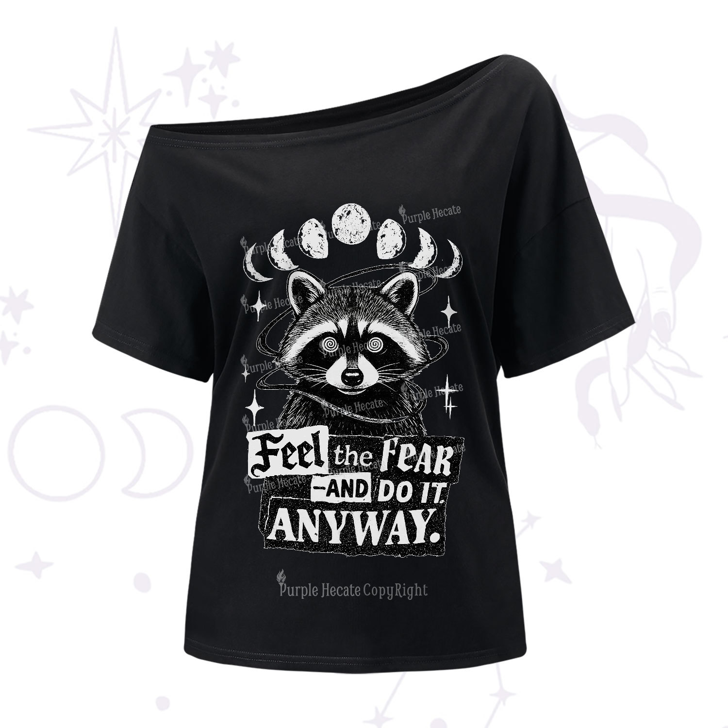 Purplehecate Feel The Fear And Do It Anyway Raccoon One Shoulder T-Shi