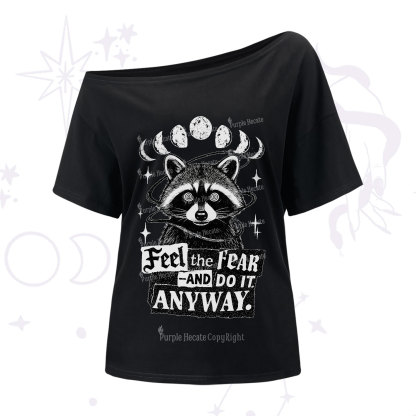 Purplehecate Feel The Fear And Do It Anyway Raccoon One Shoulder T-Shirt