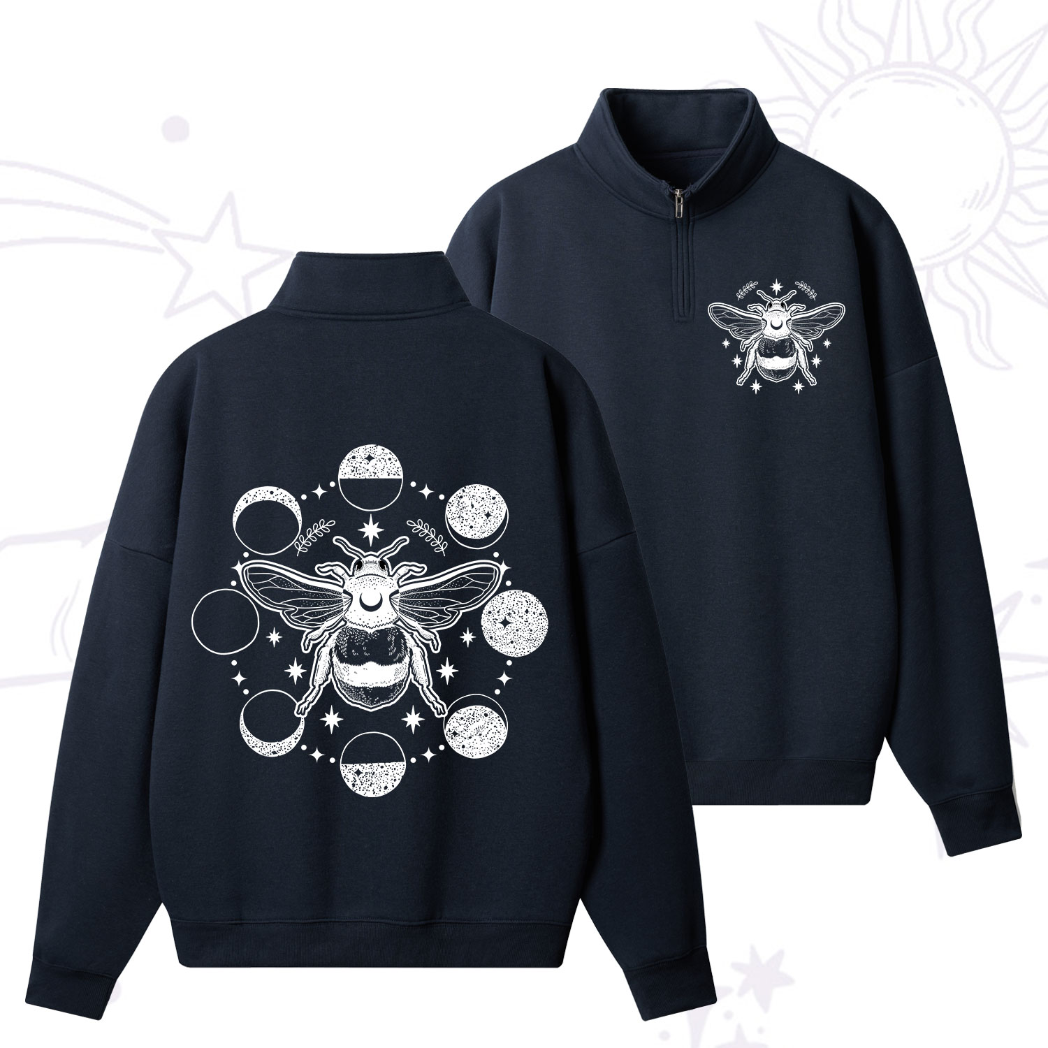 Purplehecate Moon Bee Quarter Zip Fleece Sweatshirt