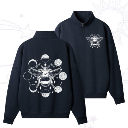 Purplehecate Moon Bee Quarter Zip Fleece Sweatshirt