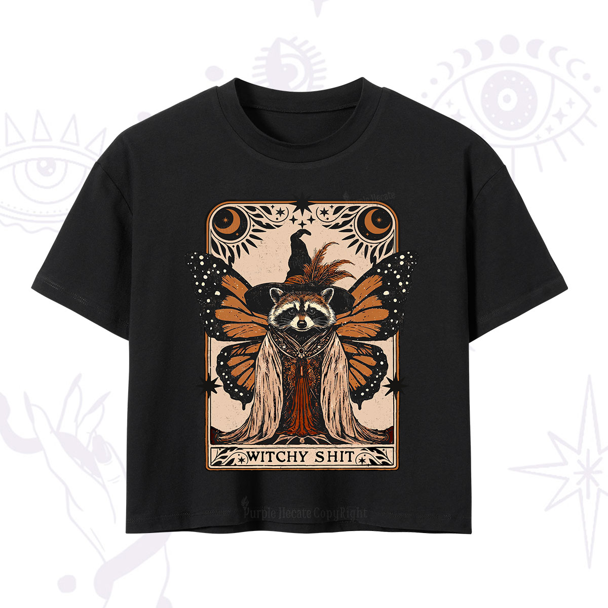 Purplehecate Witchy Shit Raccoon Crop T-Shirt