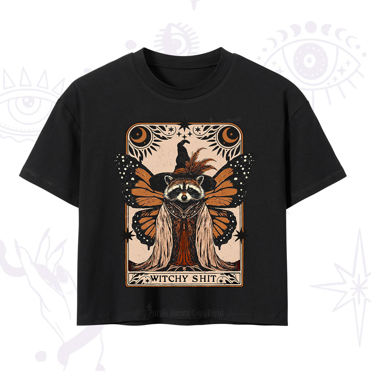 Purplehecate Witchy Shit Raccoon Crop T-Shirt