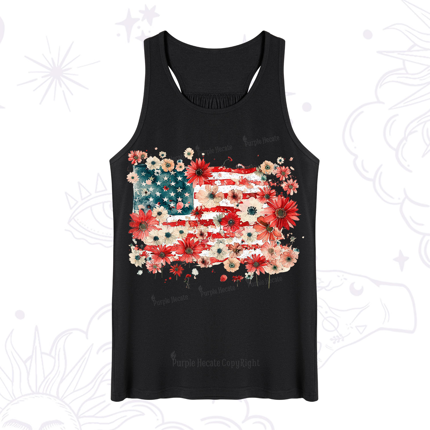 Purplehecate Floral American Flag Tank