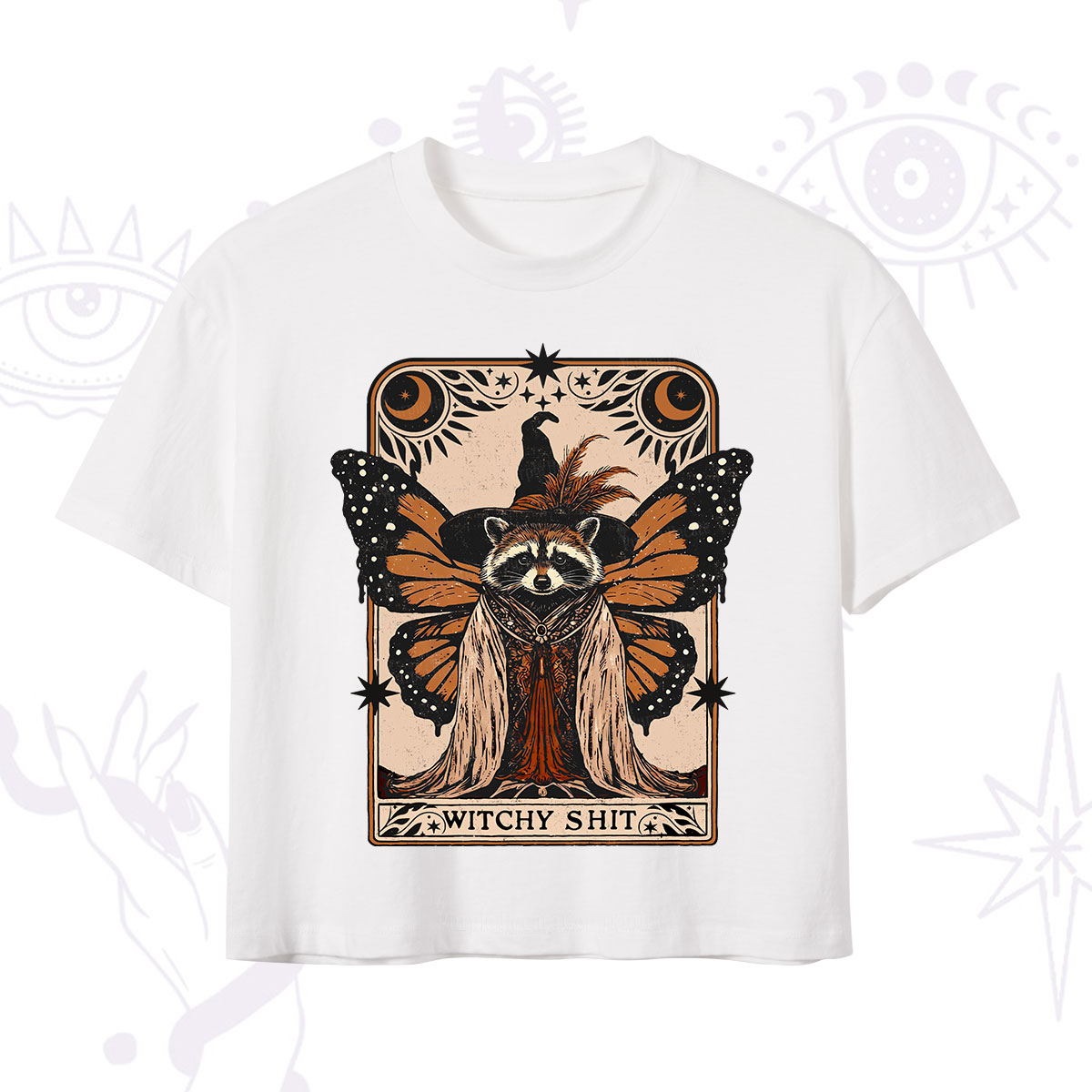 Purplehecate Witchy Shit Raccoon Crop T-Shirt