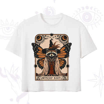 Purplehecate Witchy Shit Raccoon Crop T-Shirt