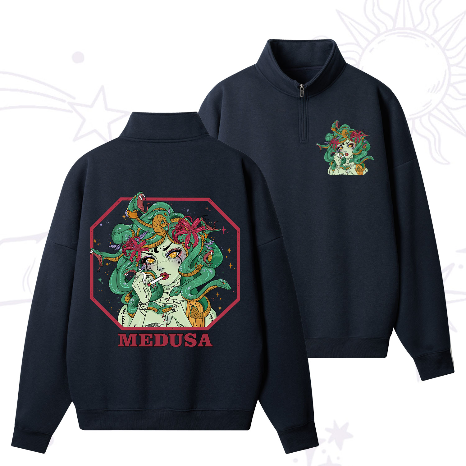 Purplehecate The Greek Goddess Medusa Zip Fleece Sweatshirt