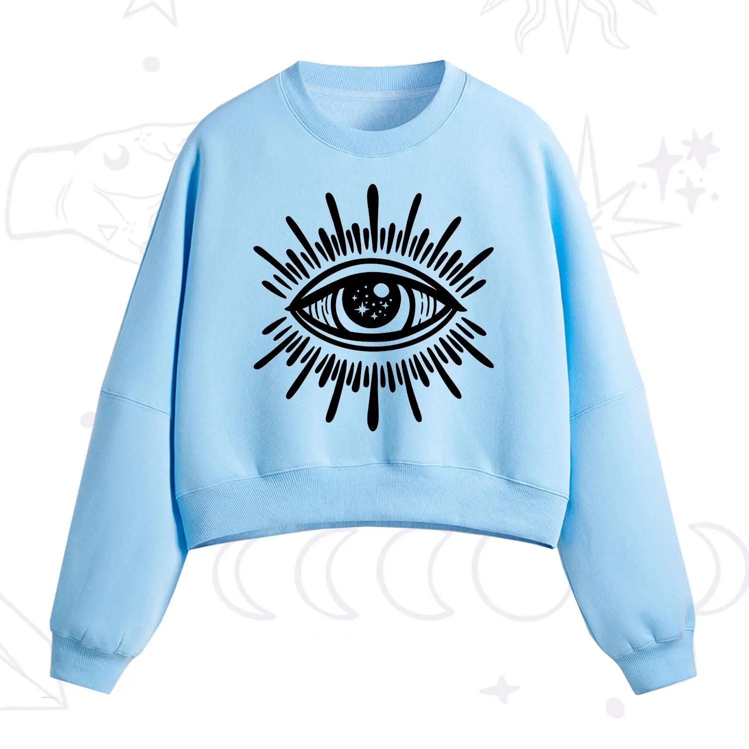 Purplehecate Evil Eye Fleece Cropped Sweatshirt