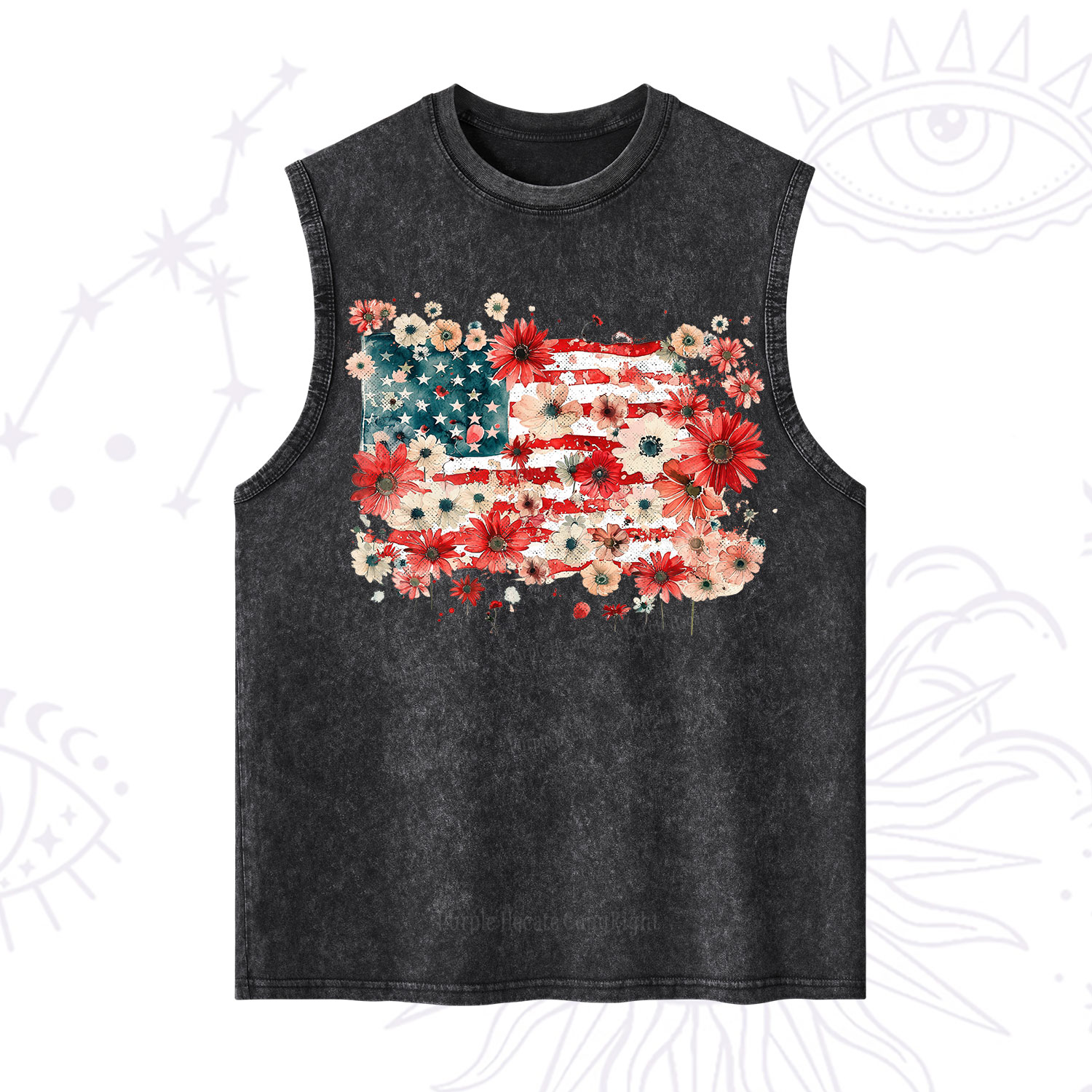 Purplehecate Floral American Flag Washed Tank
