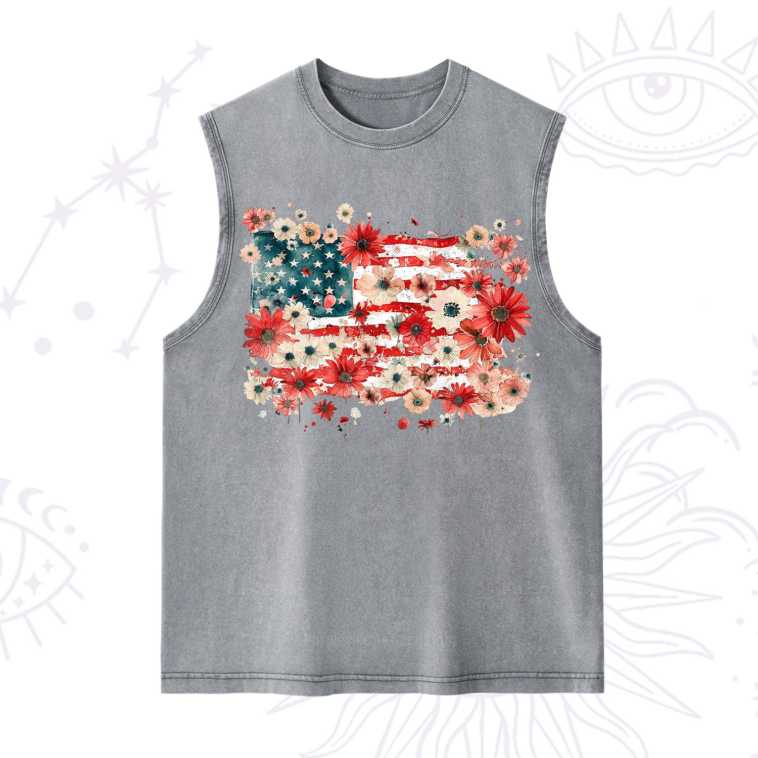 Purplehecate Floral American Flag Washed Tank