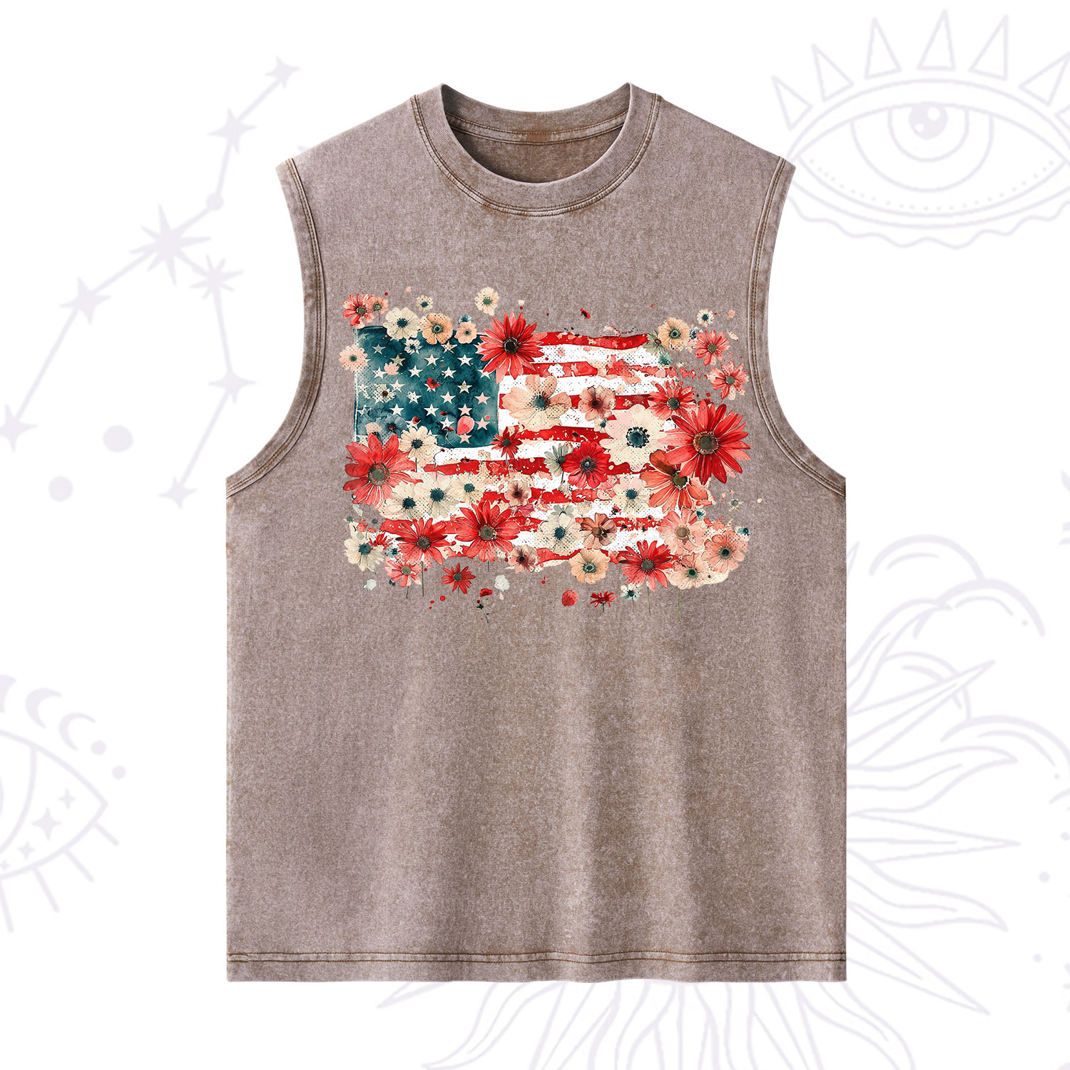 Purplehecate Floral American Flag Washed Tank