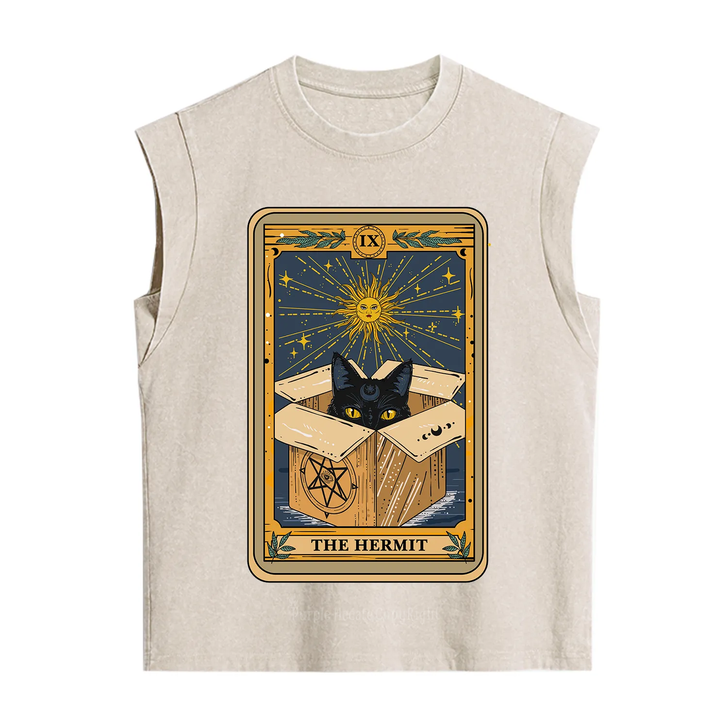 Purplehecate The Hermit Cat Tarot Card Vintage Washed Tank