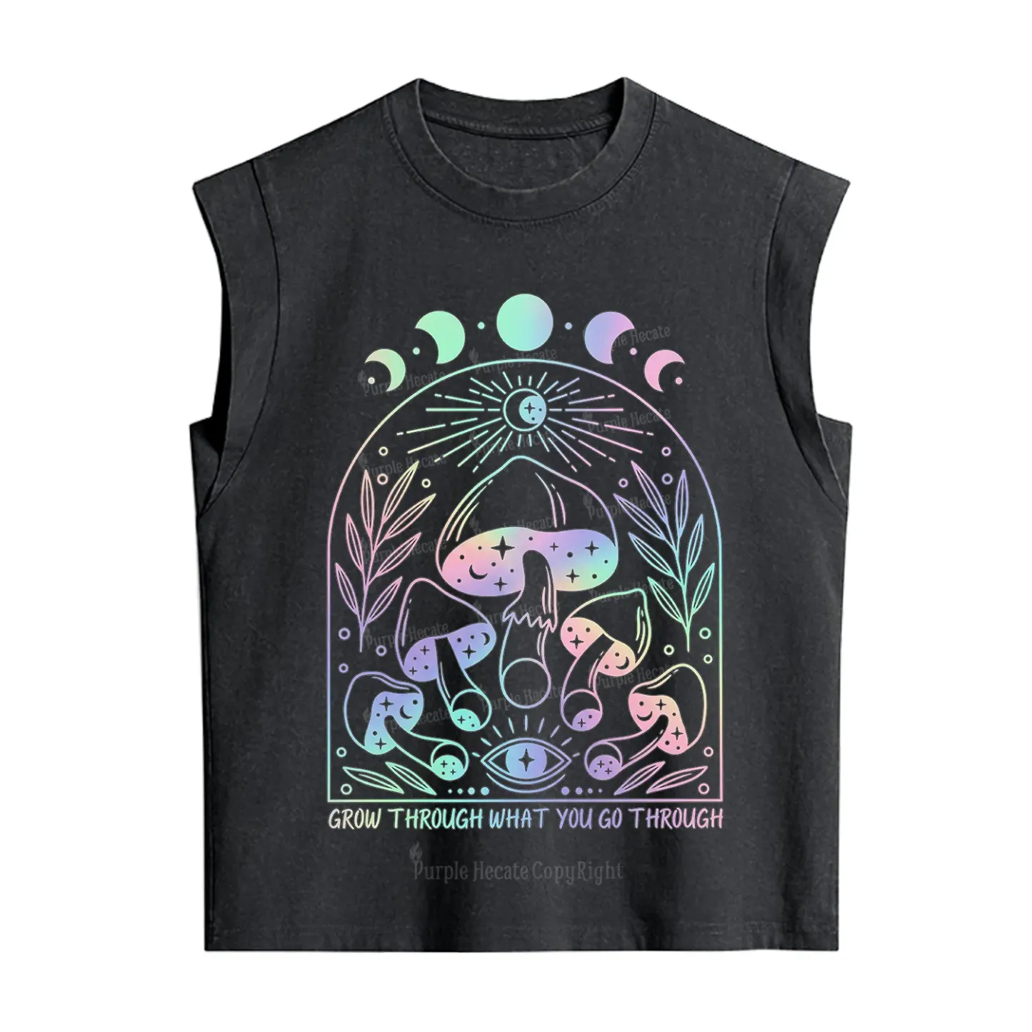 Purplehecate Moon Phases Mushroom Vintage Washed Tank