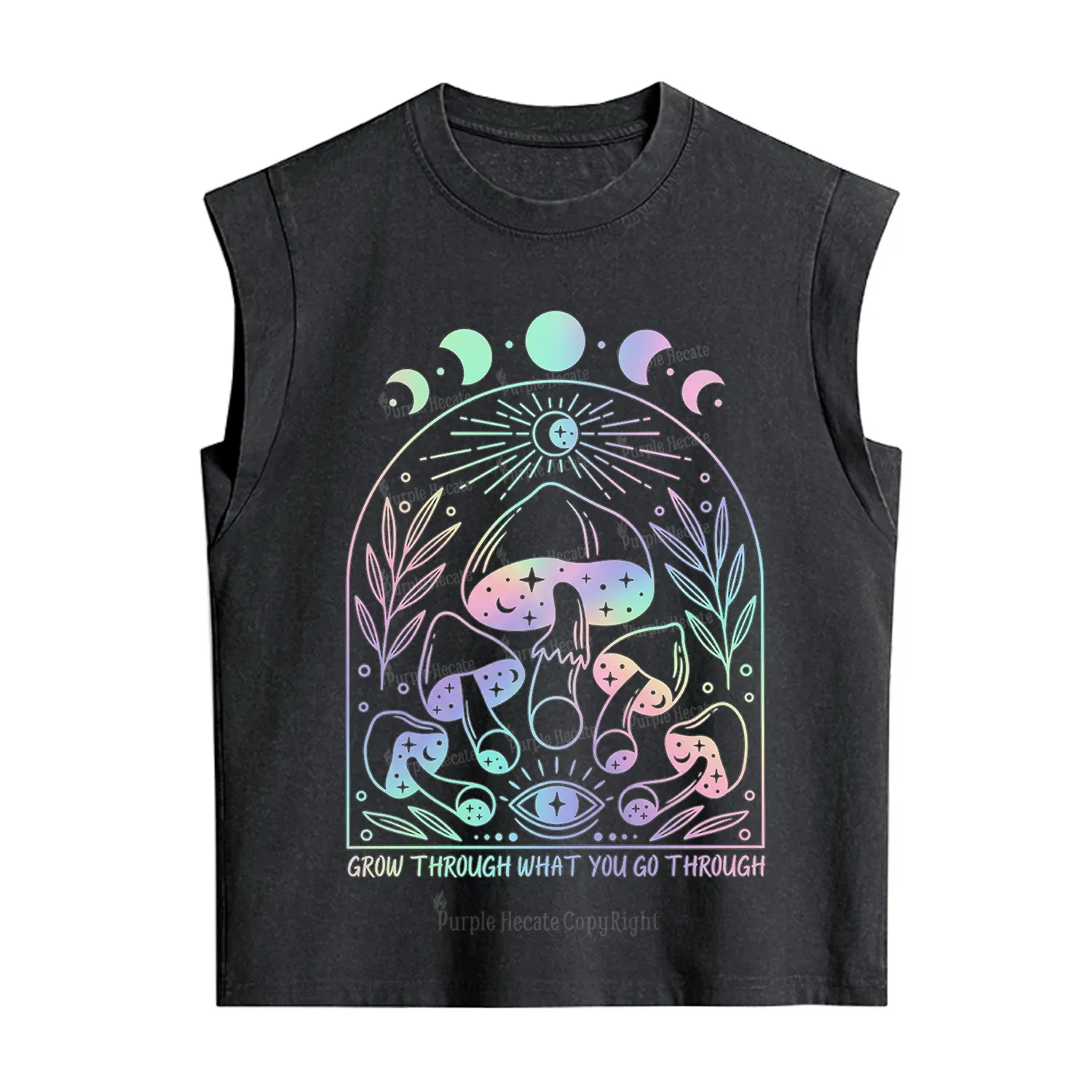 Purplehecate Moon Phases Mushroom Vintage Washed Tank