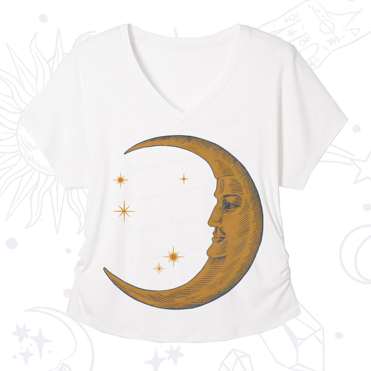 Purplehecate Celestial Moon V-Neck T-Shirt
