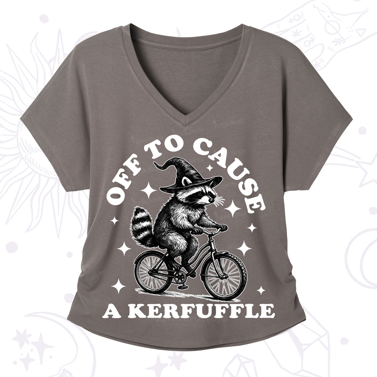 Purplehecate Off to Cause a Kerfuffle Raccoon V-Neck T-Shirt