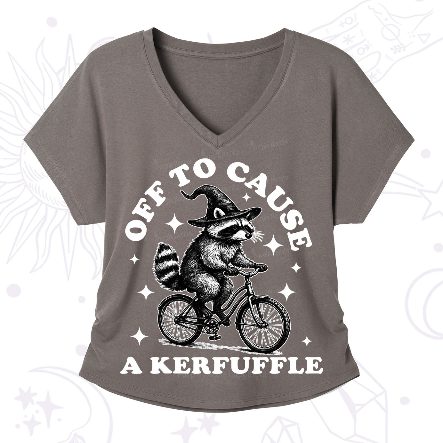 Purplehecate Off to Cause a Kerfuffle Raccoon V-Neck T-Shirt