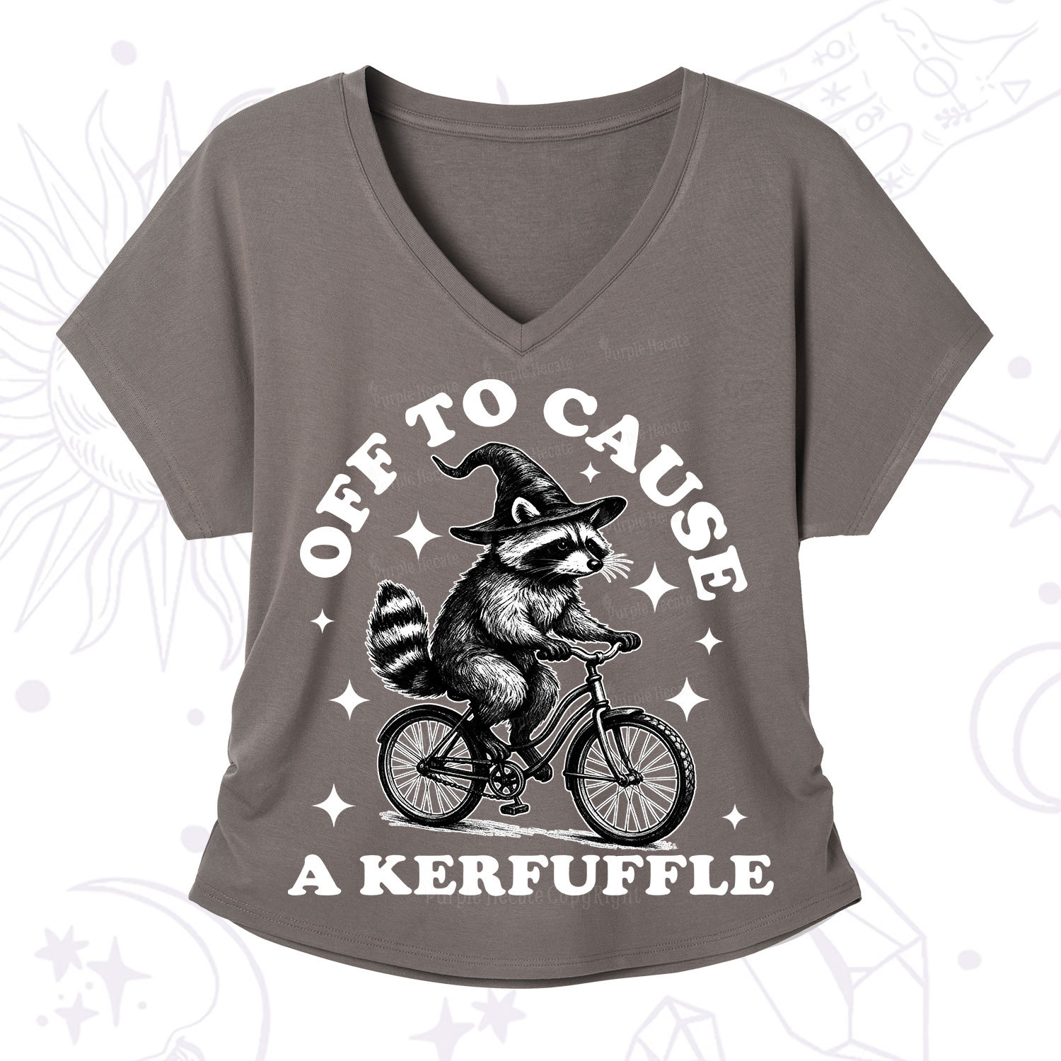 Purplehecate Off to Cause a Kerfuffle Raccoon V-Neck T-Shirt
