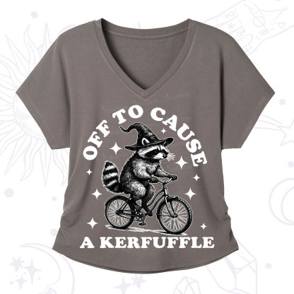 Purplehecate Off to Cause a Kerfuffle Raccoon V-Neck T-Shirt
