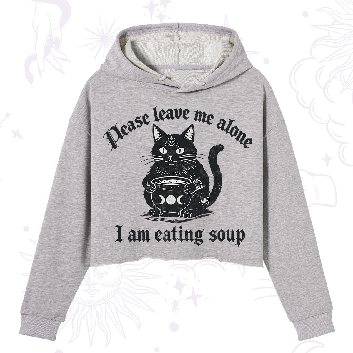Purplehecate Magic Cat Eating Soup Crop Hoodie