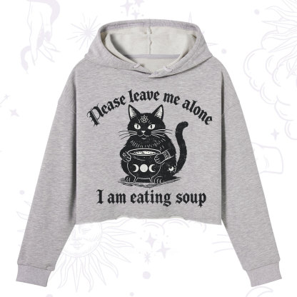 Purplehecate Magic Cat Eating Soup Crop Hoodie