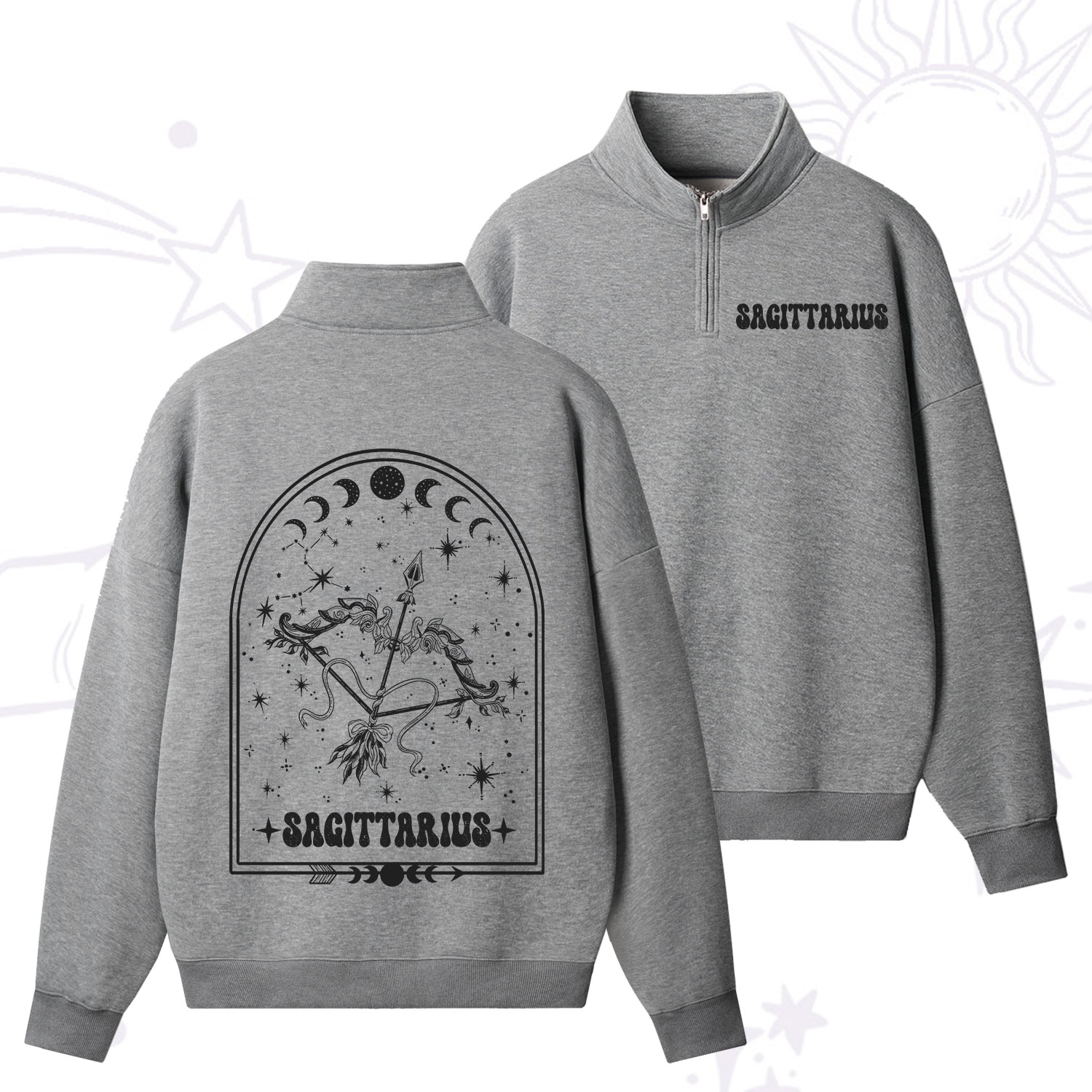 Purplehecate Zodiac Sagittarius Under the Stars Zip Fleece Sweatshirt