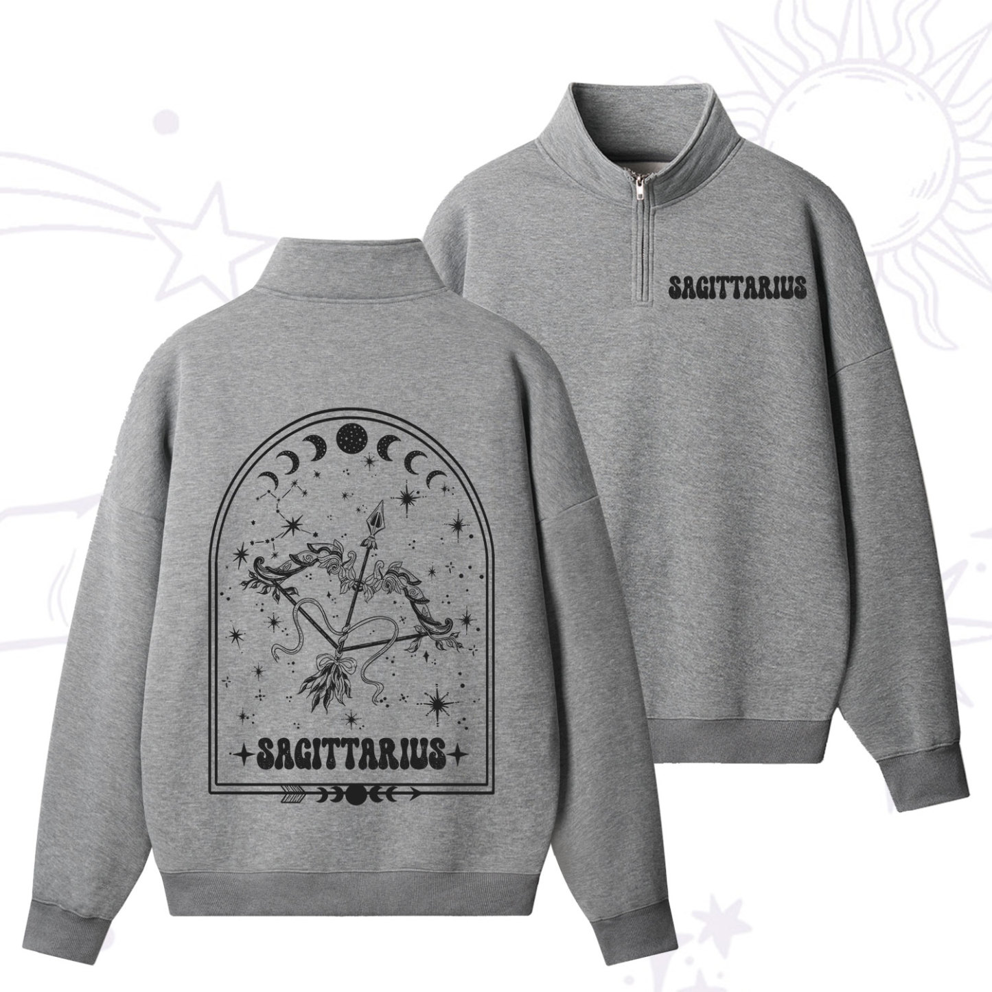 Purplehecate Zodiac Sagittarius Under the Stars Zip Fleece Sweatshirt