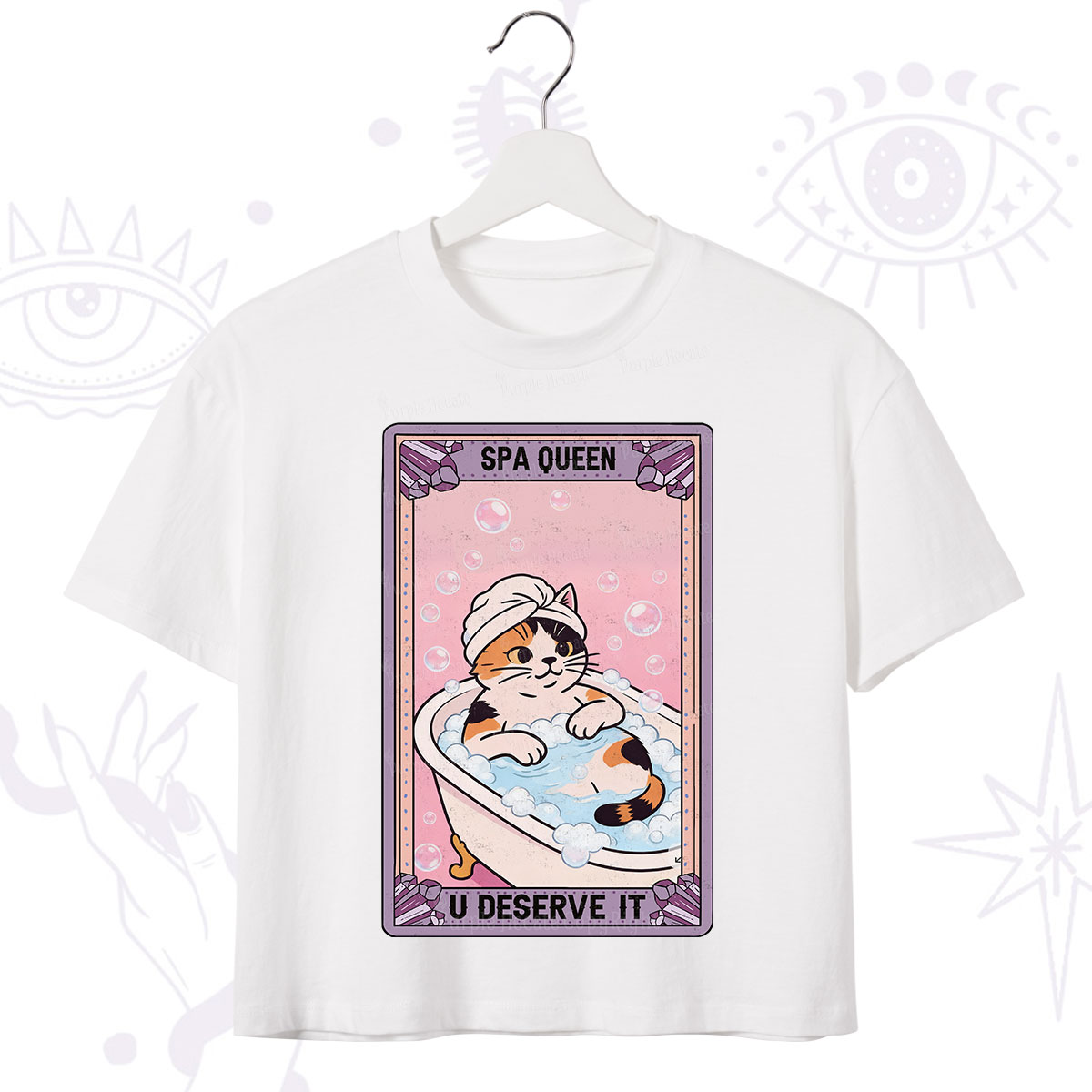 Purplehecate The Spa Queen Cat Tarot Crop T-Shirt
