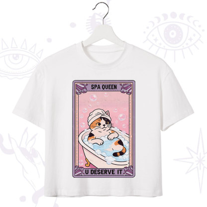 Purplehecate The Spa Queen Cat Tarot Crop T-Shirt