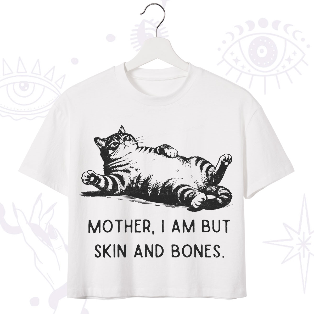 Purplehecate Mother I Am But Skin And Bones Funny Cat Crop T-Shirt