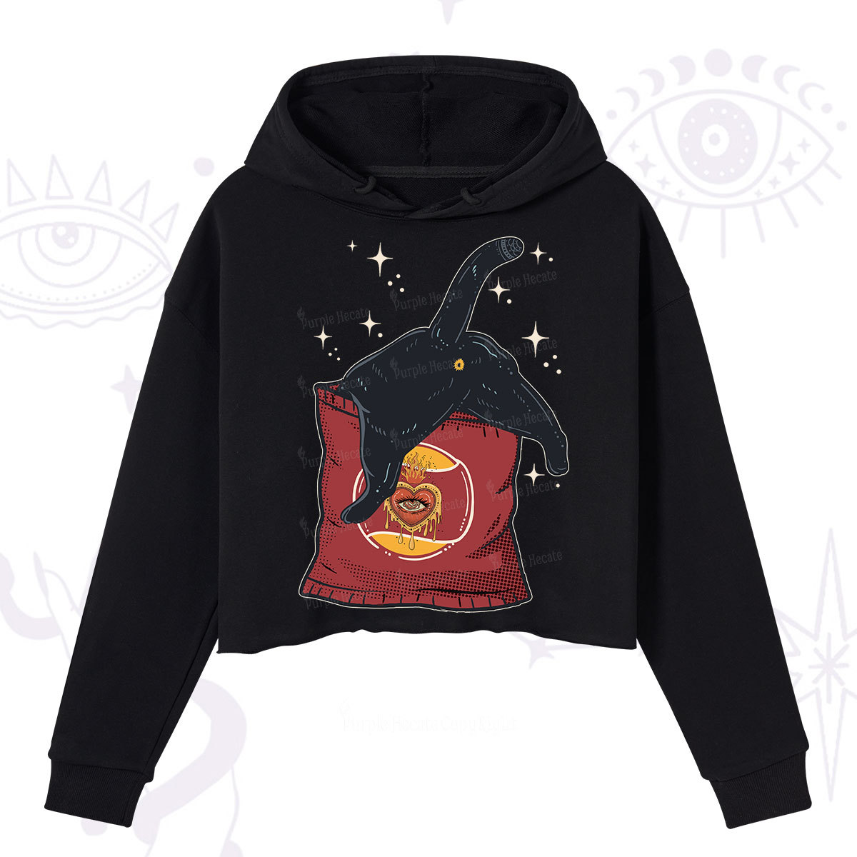 Purplehecate Curious Witch Cat Crop Hoodie