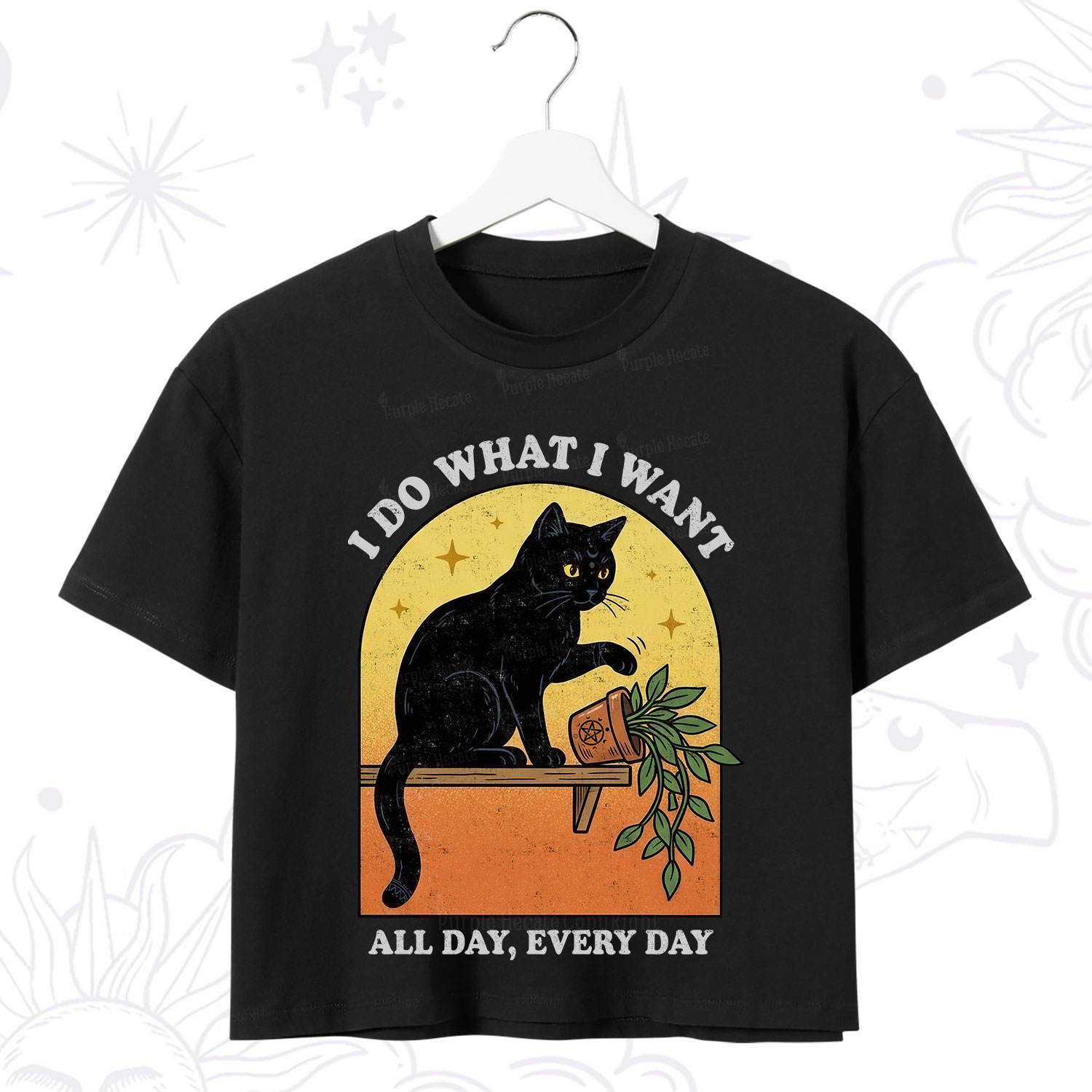 Purplehecate I Do What I Want Funny Black Cat Crop T-Shirt