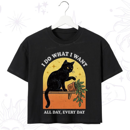 Purplehecate I Do What I Want Funny Black Cat Crop T-Shirt