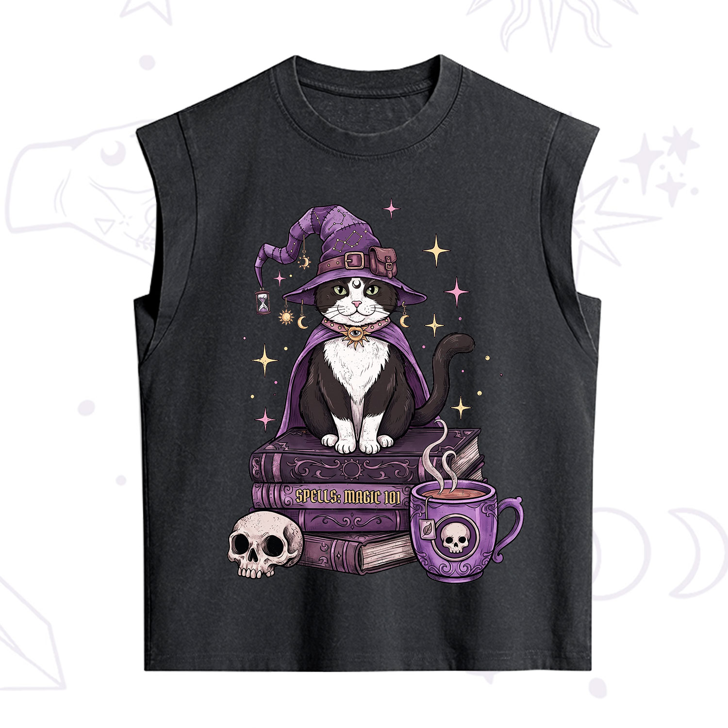 Purplehecate Witchy Cat Spell Books Vintage Washed Tank