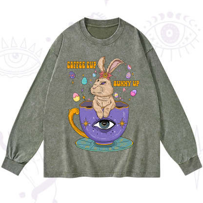Purplehecate Coffee Cup Bunny Up Washed Long Sleeve Shirt