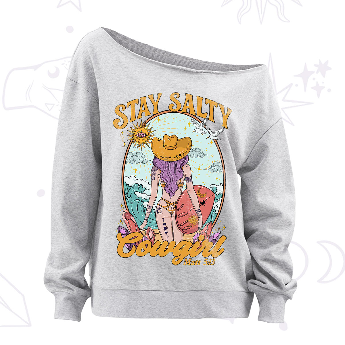 Purplehecate Stay Salty Cowgirl Off The Shoulder Sweatshirt