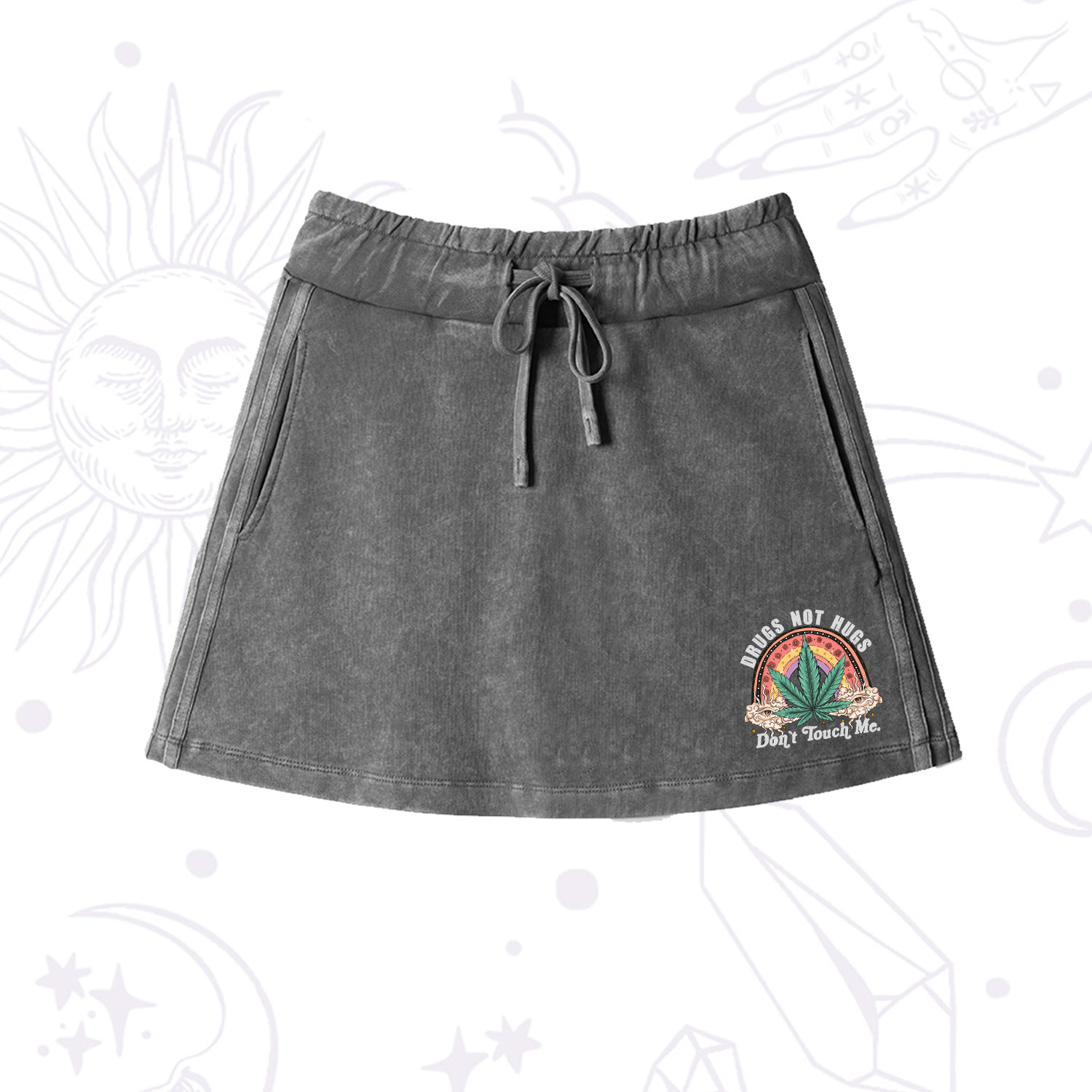 Purplehecate Drugs Not Hugs Washed Drawstring Mini Skirt