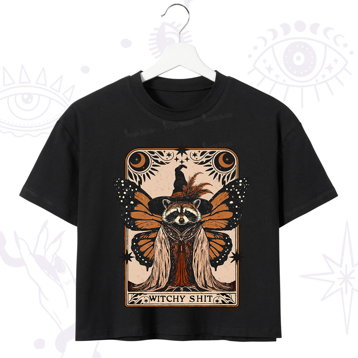 Purplehecate Witchy Shit Raccoon Crop T-Shirt