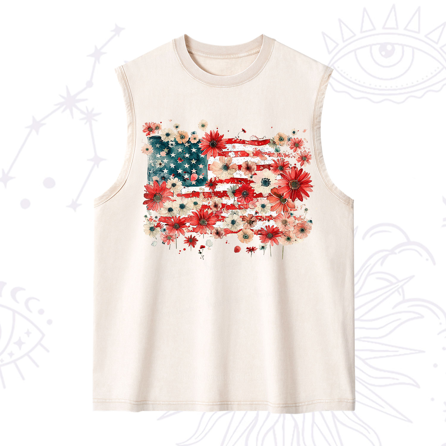 Purplehecate Floral American Flag Washed Tank