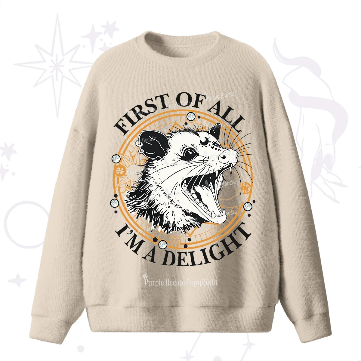 Purplehecate First Of All I Am A Delightful Angry Opossum Fuzzy Ugly Sweater